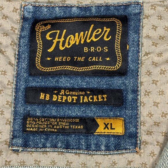 Howler Brothers HB Depot Blue Denim Western Trucker Retro Jean Jacket Mens XL - Picture 6 of 10